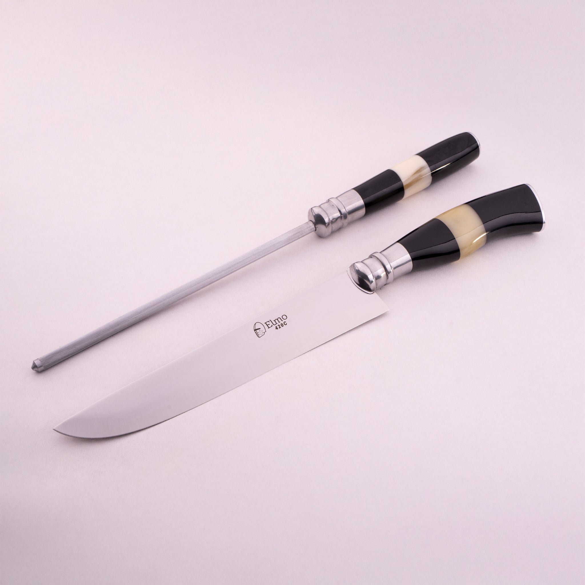 Conjunto Faca e Chaira AL Cabo Chifre Osso