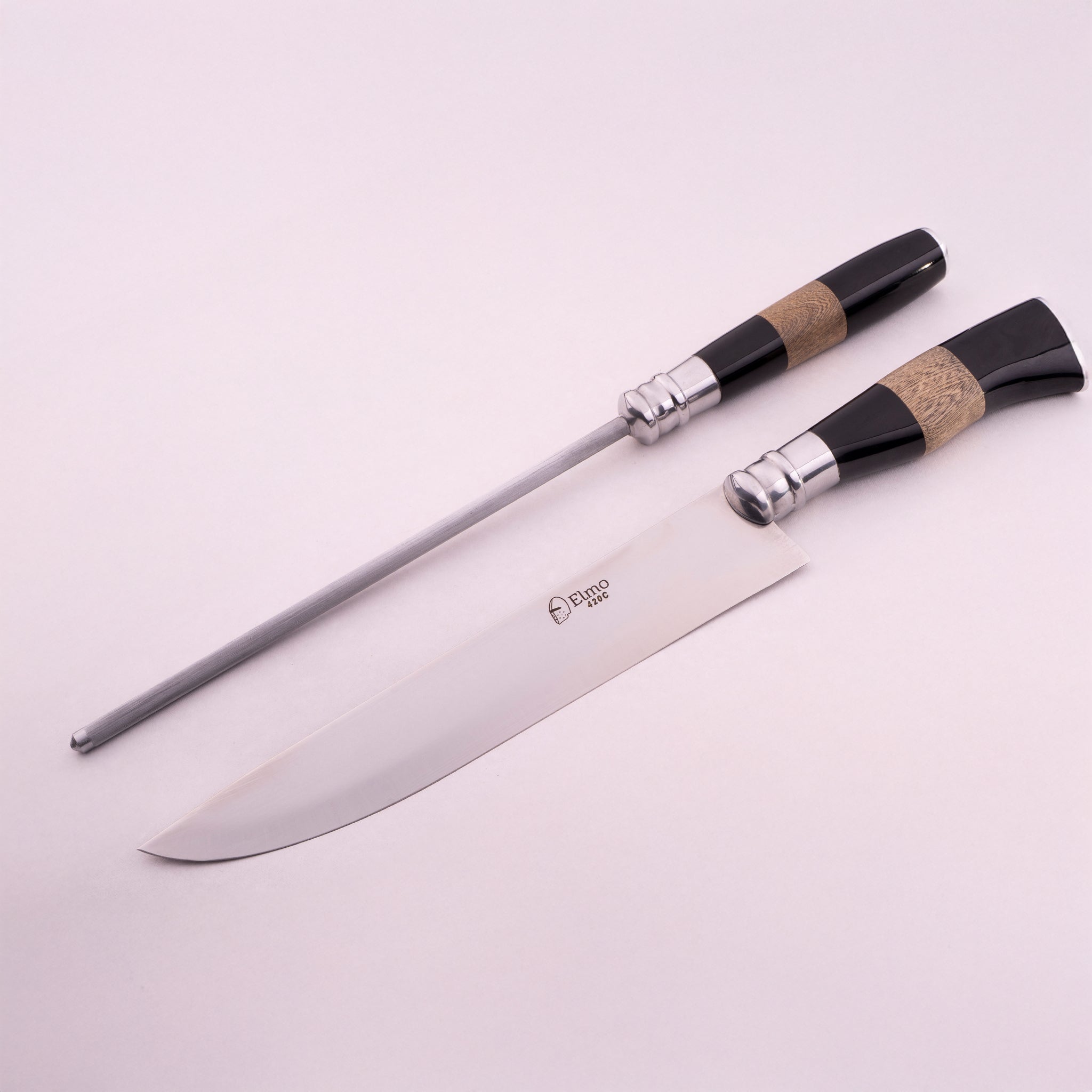 Conjunto Faca e Chaira AL Cabo Chifre Madeira