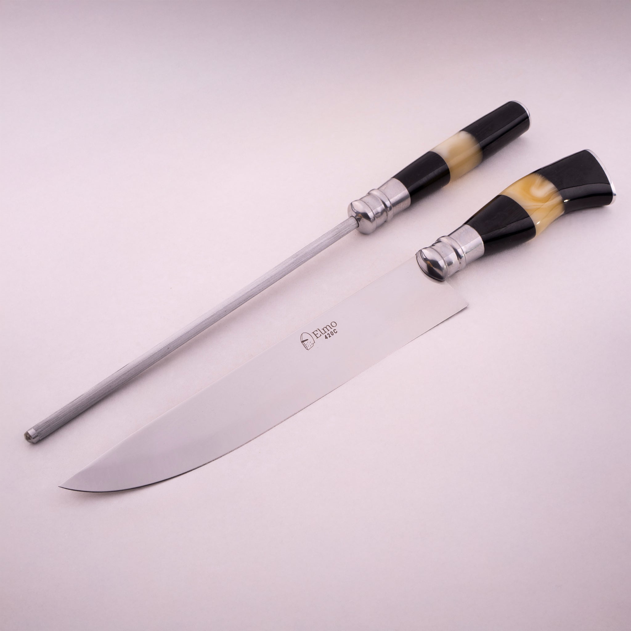 Conjunto Faca e Chaira AL Cabo Chifre Osso