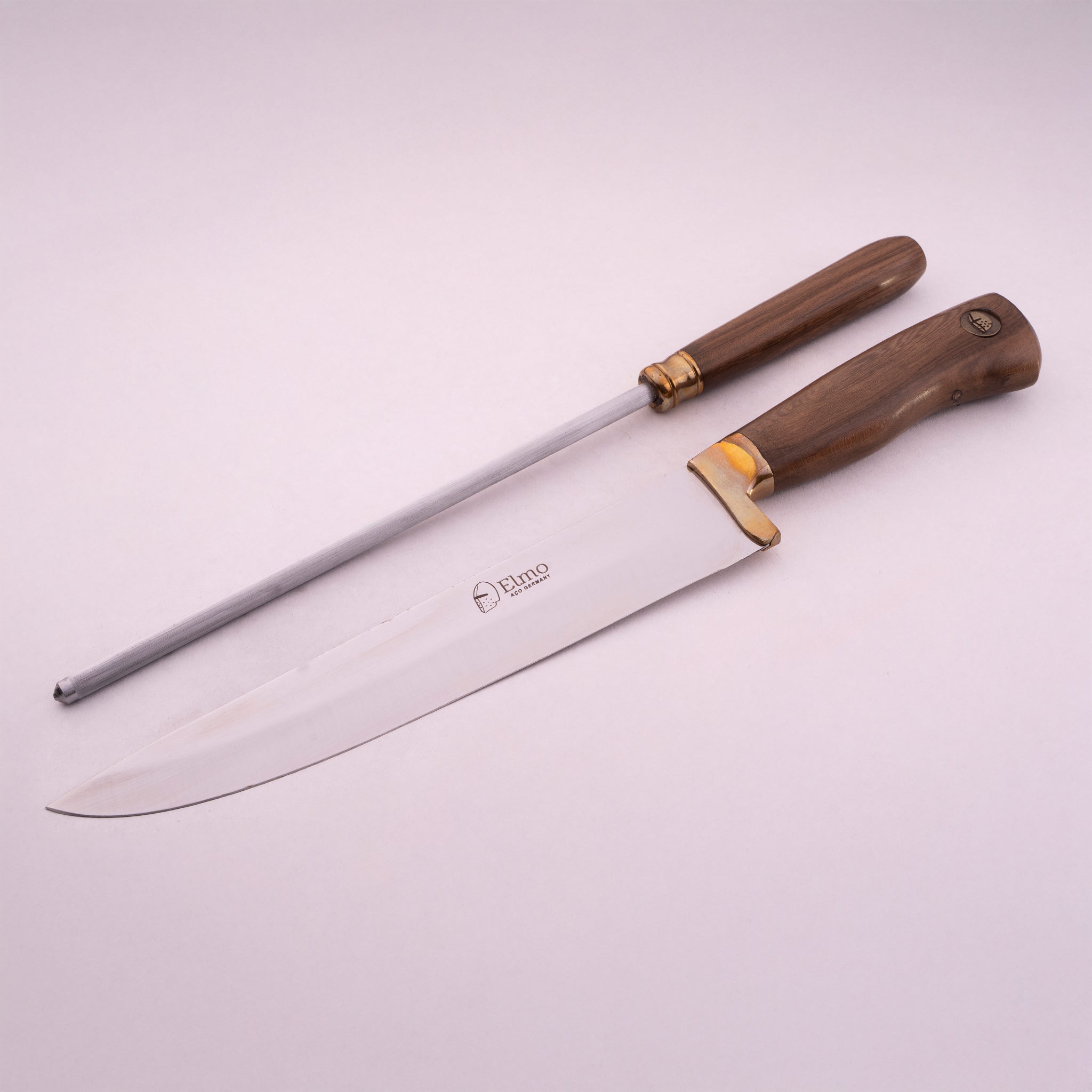 Conjunto Faca e Chaira Churrasco Cabo de Madeira 8"