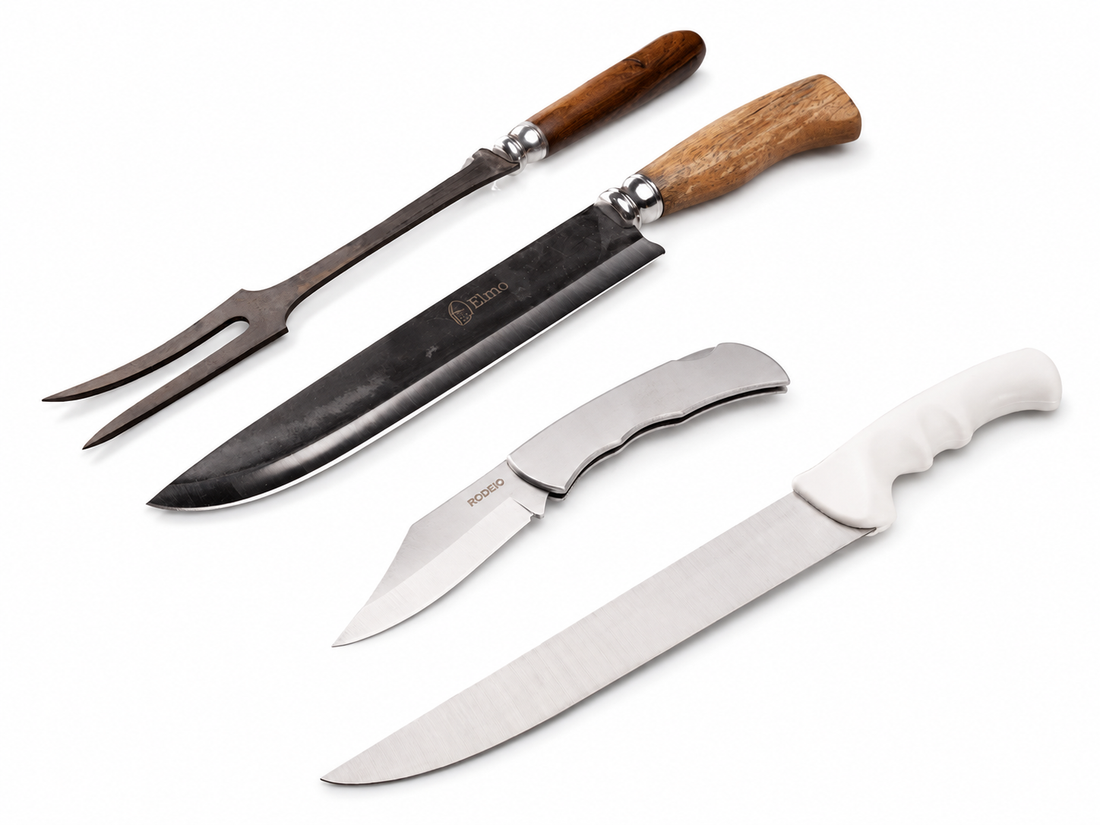 KIT Completo | Conjunto AL Brut Forge Madeira + Faca Profissional 10" + Canivete Rodeio