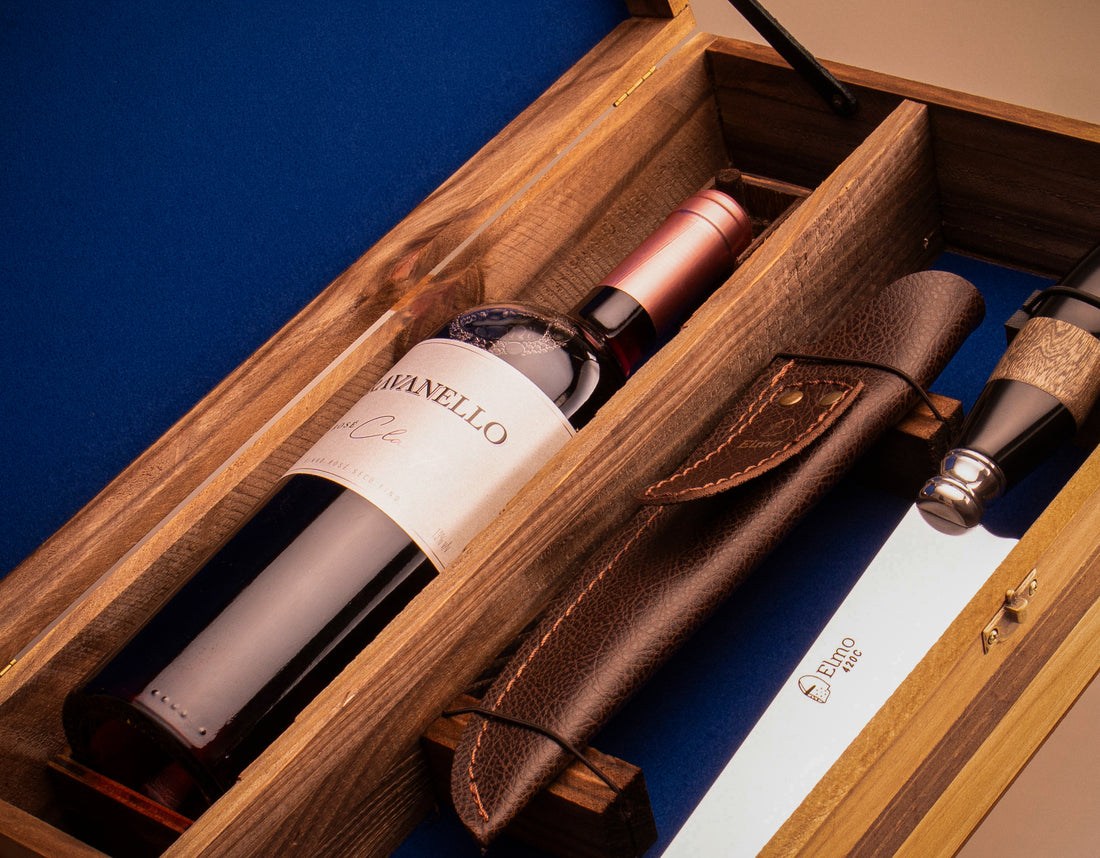 Kit Elmo & Ravanello | Faca Chifre e Madeira + Vinho Rosé Clarete