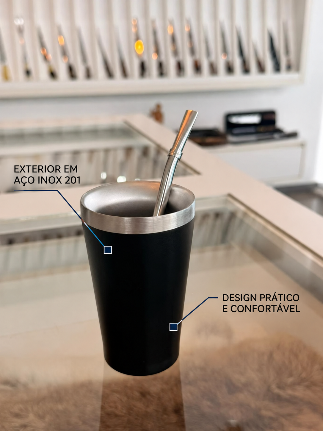 Copo Para Tererê Em Aço Inox Com Canudo