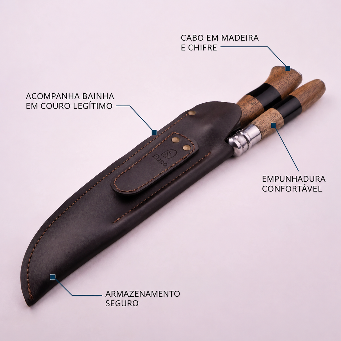 Conjunto Faca e Chaira AL Cabo Madeira Chifre 7 Polegadas