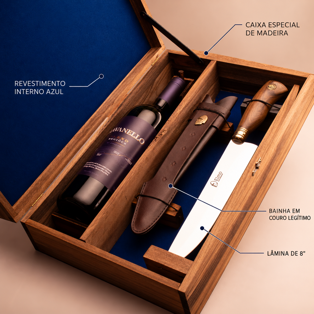 Kit Elmo & Ravanello | Faca Churrasco 8" + Vinho Blend Regiões – foto 2