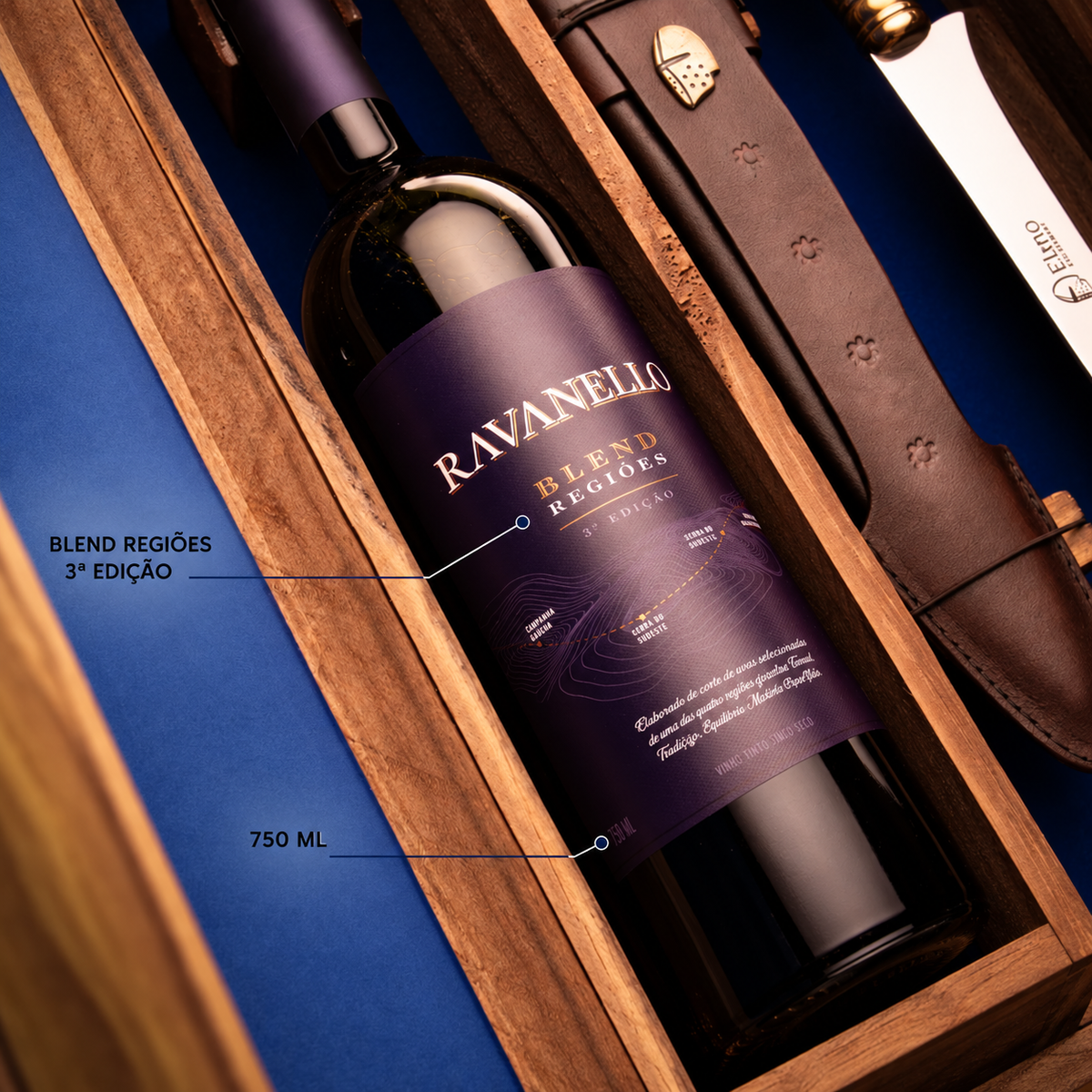 Kit Elmo & Ravanello | Faca Churrasco 8" + Vinho Blend Regiões – foto 4