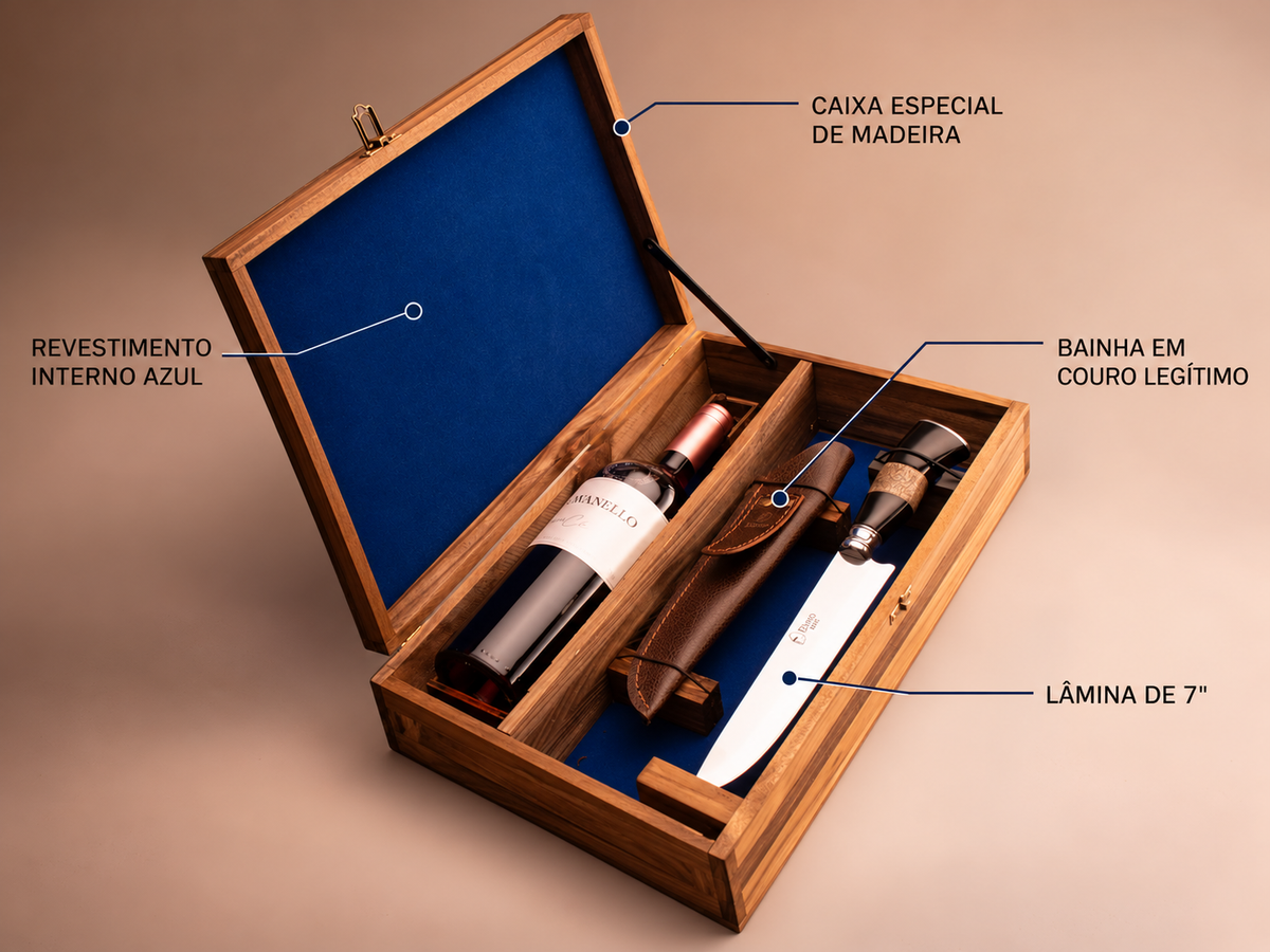 Kit Elmo & Ravanello | Faca Chifre e Madeira + Vinho Rosé Clarete – foto 3