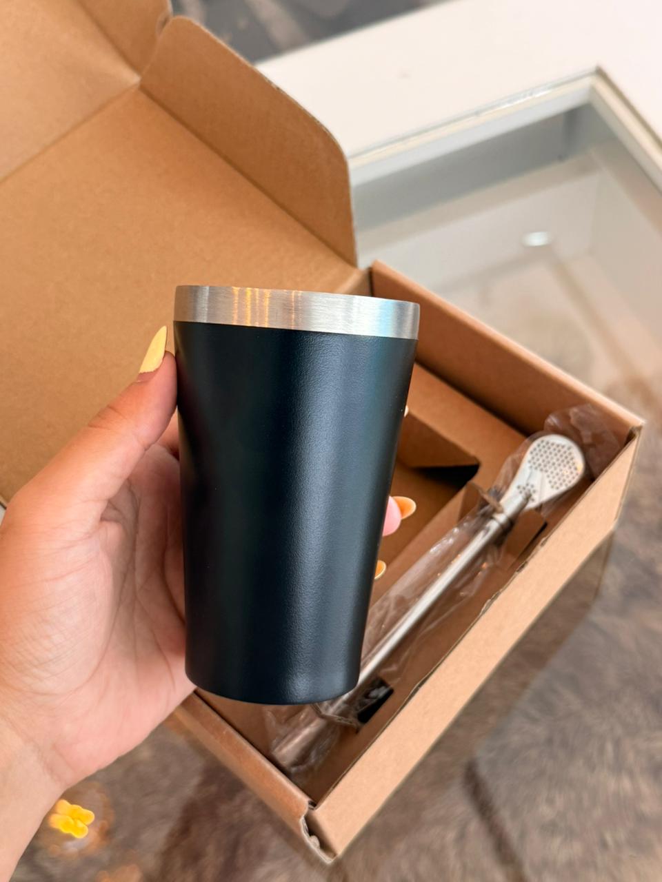 Copo Para Tererê Em Aço Inox Com Canudo