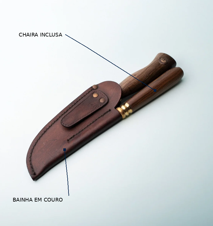 Conjunto Faca e Chaira Cabo Madeira 5 Polegadas
