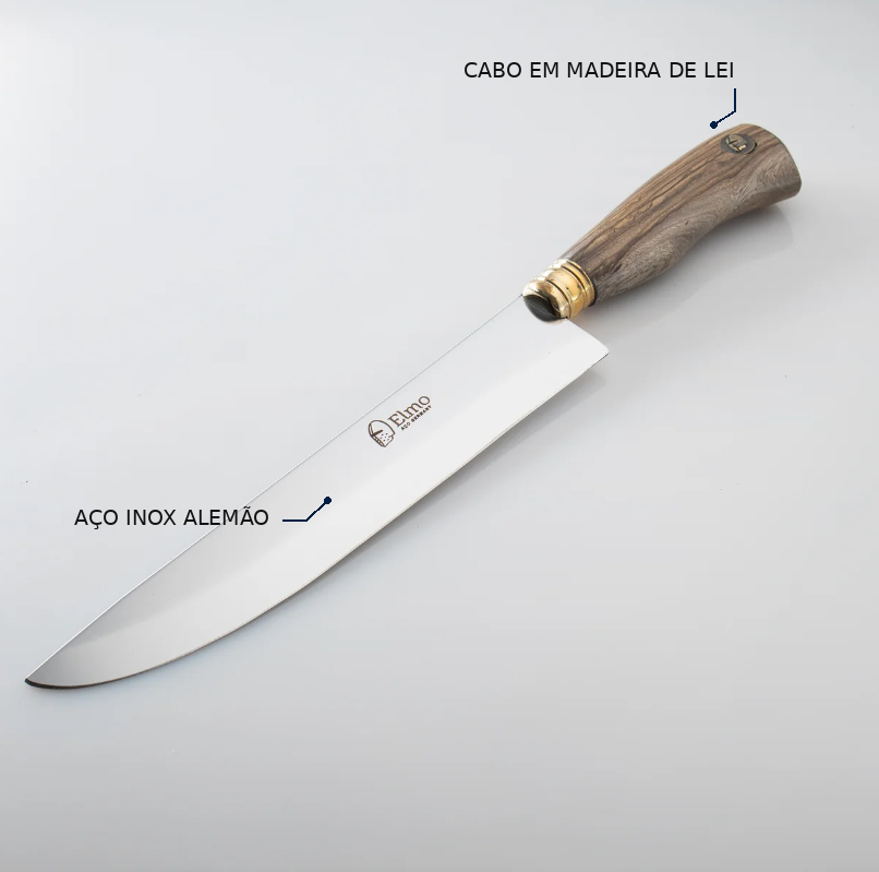 Faca Churrasco 9 Polegadas Elmo Cabo de Madeira | Aço Inox Alemão