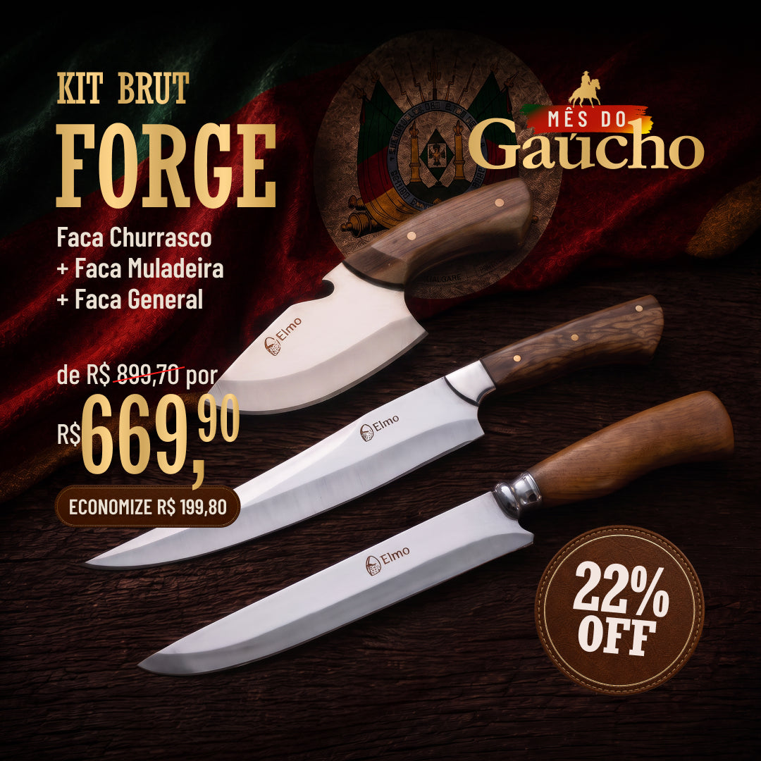KIT Brut Forge | Faca para Churrasco + Faca Muladeira + Faca General