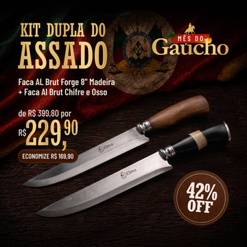 KIT Dupla do Assado | Faca AL Brut Forge 8" Madeira + AL Brut Forge 8" Chifre e Osso