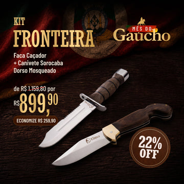 KIT Fronteira | Faca Caçador + Canivete Sorocaba Madeira Dorso Mosqueado