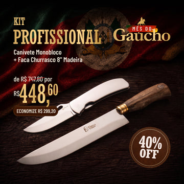KIT Profissional | Canivete Monobloco + Faca Churrasco 8" Madeira